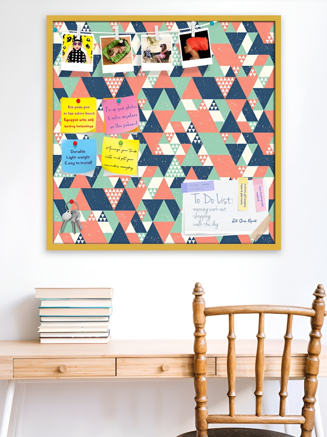 

ArtzFolio Green Colorful Triangles Printed Wooden Bulletin Board With Sticky Notes