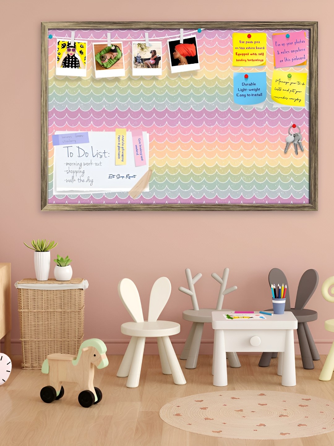 

ArtzFolio Wavey Printed Wooden Bulletin Board With Sticky Notes, Copper