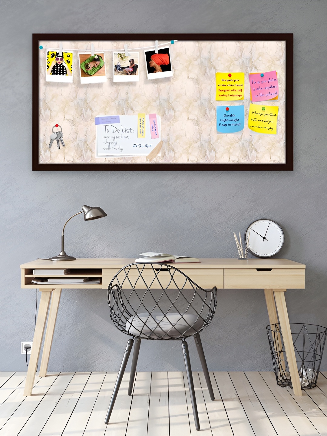 

ArtzFolio Pink & Peach-Coloured Printed Wooden Bulletin Board With Push Pin & Sticky Notes