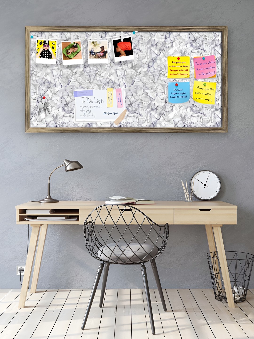 

ArtzFolio Bright Monochrome Printed Wooden Bulletin Board With Sticky Notes, Gold
