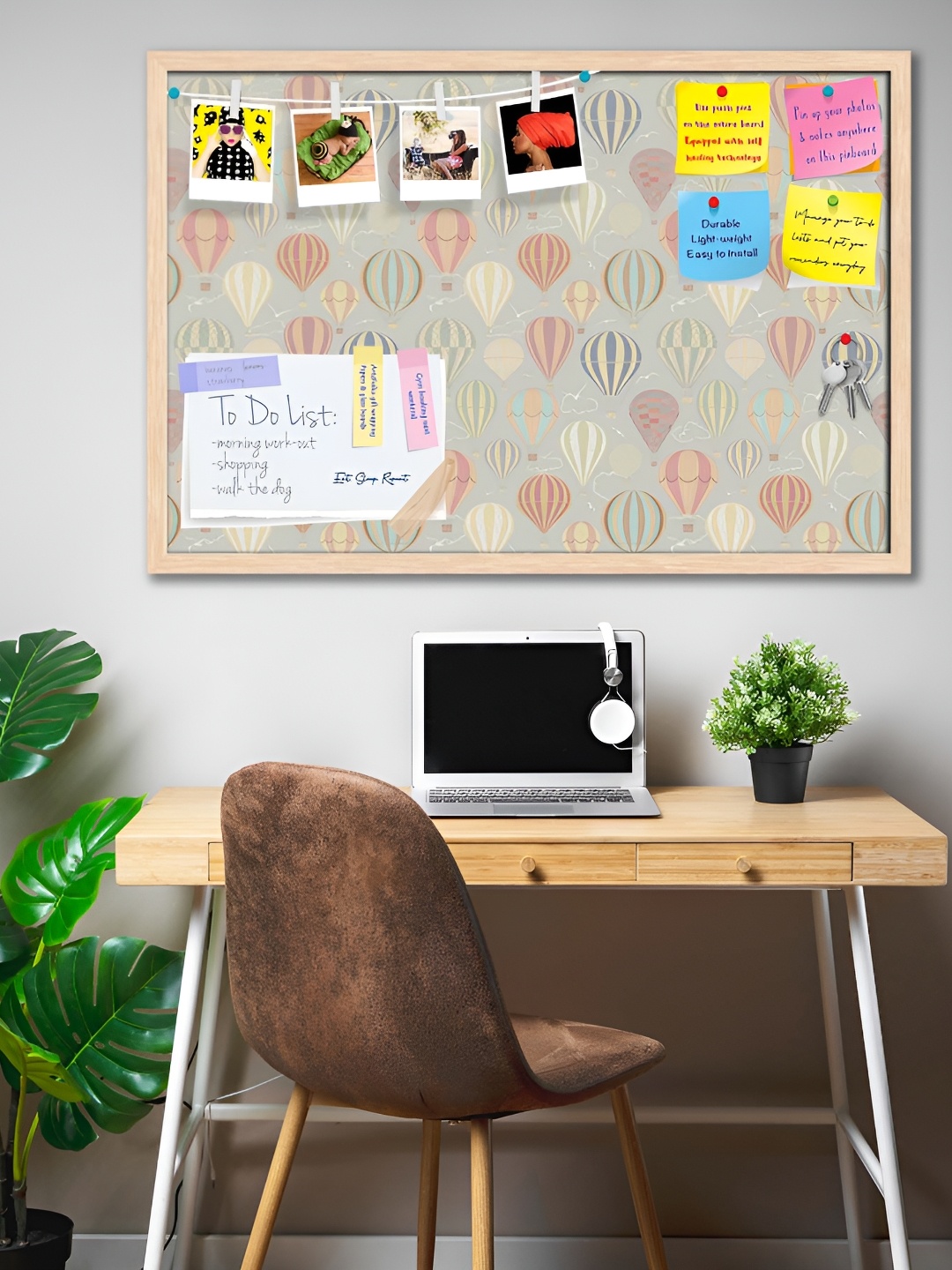 

ArtzFolio Brown Air Balloon Printed Wooden Bulletin Board With Sticky Notes, Green