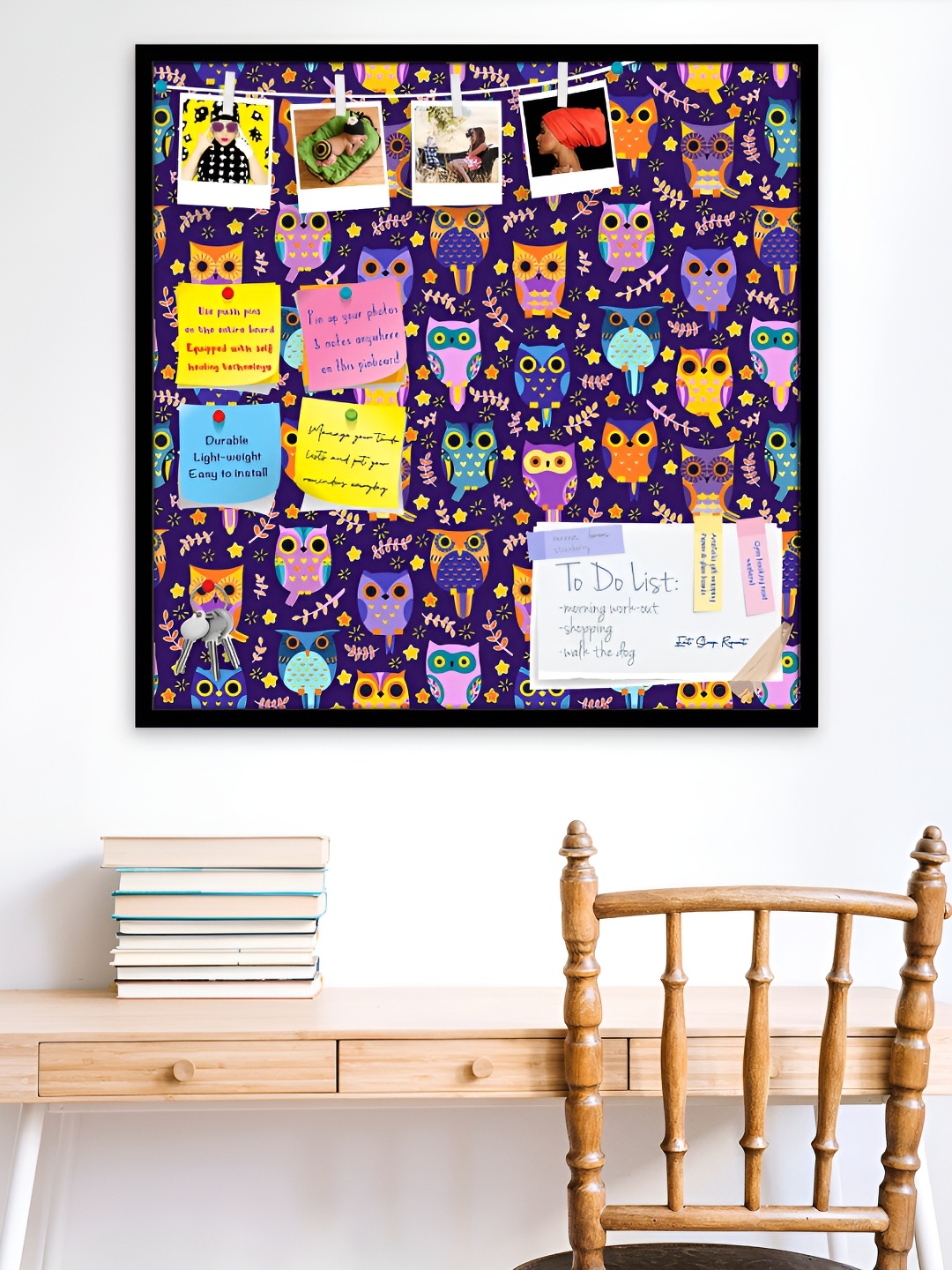 

ArtzFolio Black Owls Printed Wooden Bulletin Board With Sticky Notes