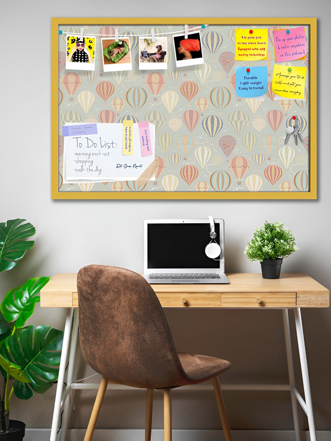 

ArtzFolio Air Balloons Printed Wooden Bulletin Board With Sticky Notes, Gold