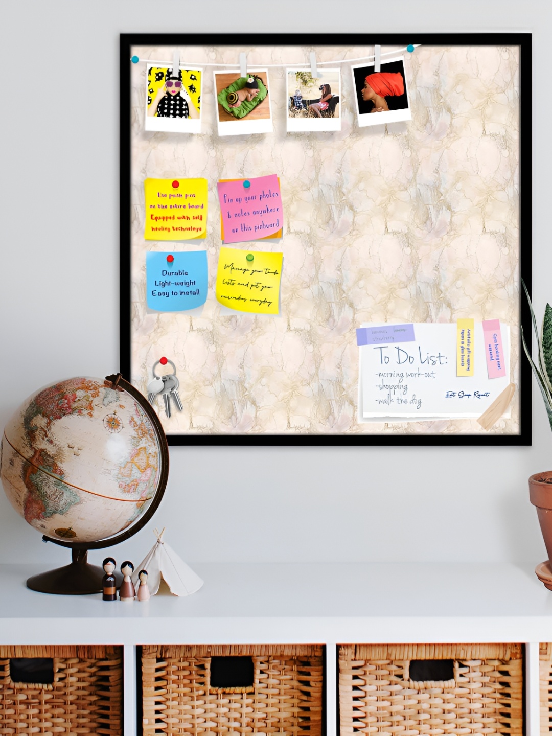 

ArtzFolio Black & Beige Printed Wooden Bulletin Board With Sticky Notes Wall Hanging Decor