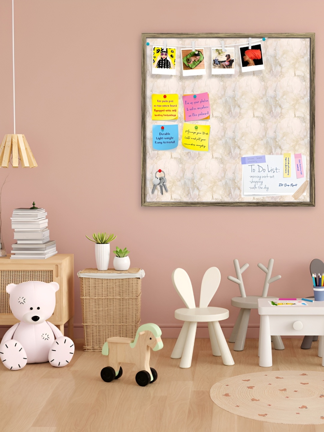 

ArtzFolio Pink & Peach-Coloured Printed Wooden Bulletin Board With Push Pin & Sticky Notes, Brown