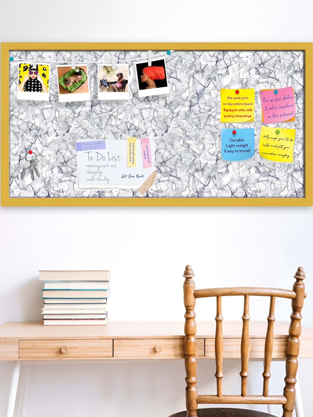 ArtzFolio Printed Wooden Bulletin Board With Sticky Notes, Gold