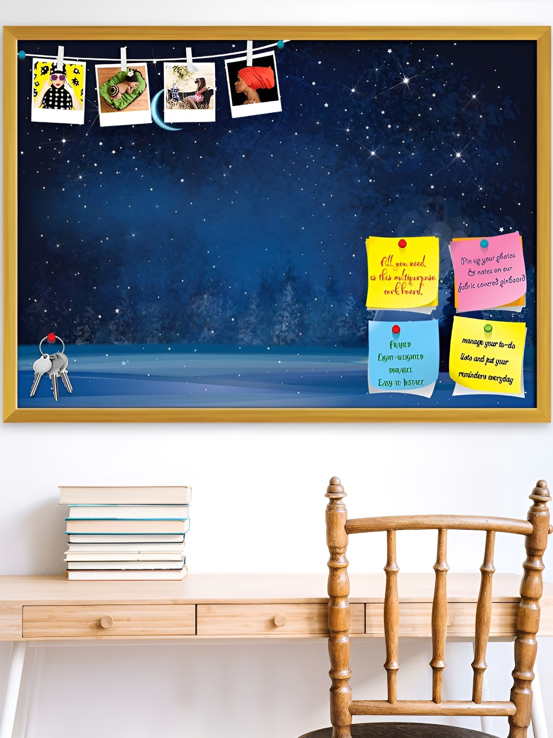 

ArtzFolio Blue & Yellow Printed Wooden Bulletin Board With Sticky Notes