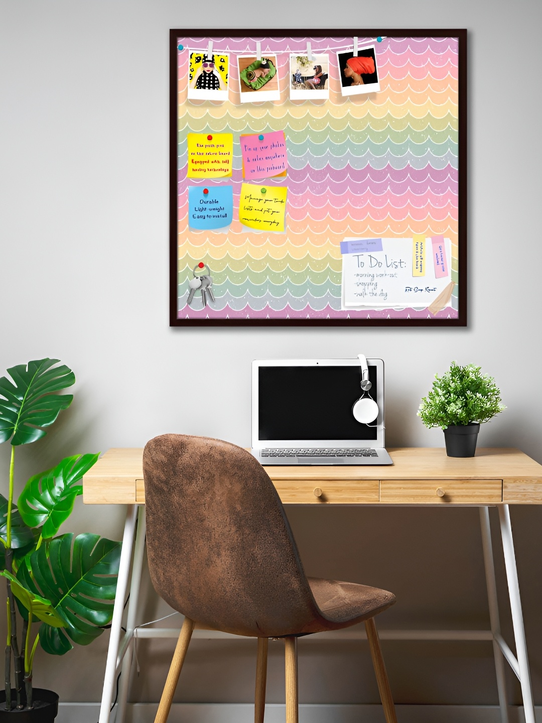 

ArtzFolio Brown Wavey Printed Wooden Bulletin Board With Sticky Note