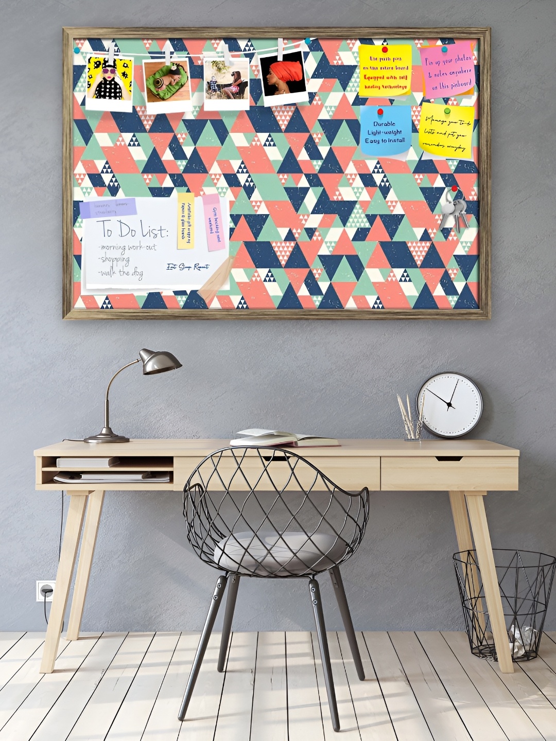 ArtzFolio Pink & Green Printed Wooden Bulletin Board With Sticky Note Wall Hanging Decor