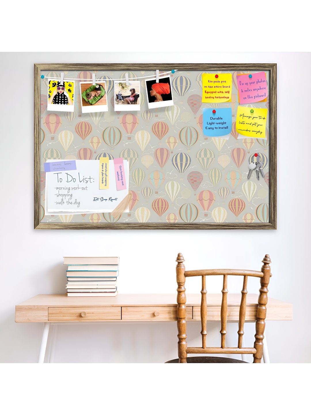ArtzFolio Grey Air Balloon Printed Wooden Bulletin Board With Sticky Notes