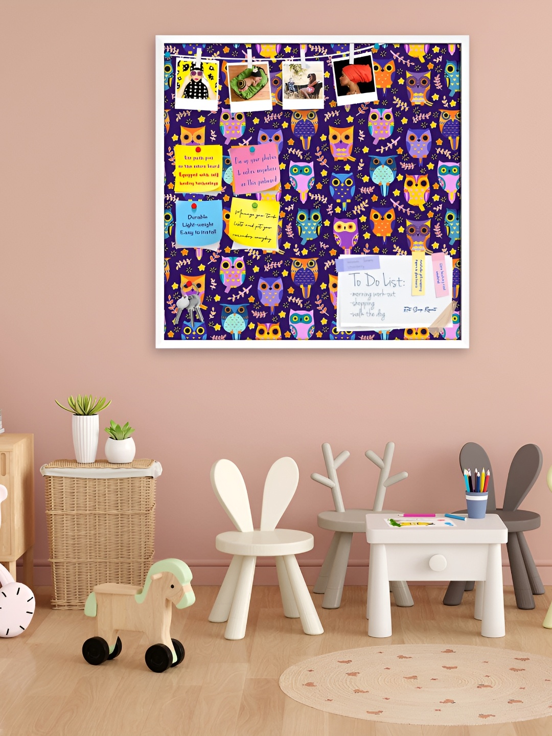 

ArtzFolio Purple Owls Printed Wooden Bulletin Board With Sticky Notes