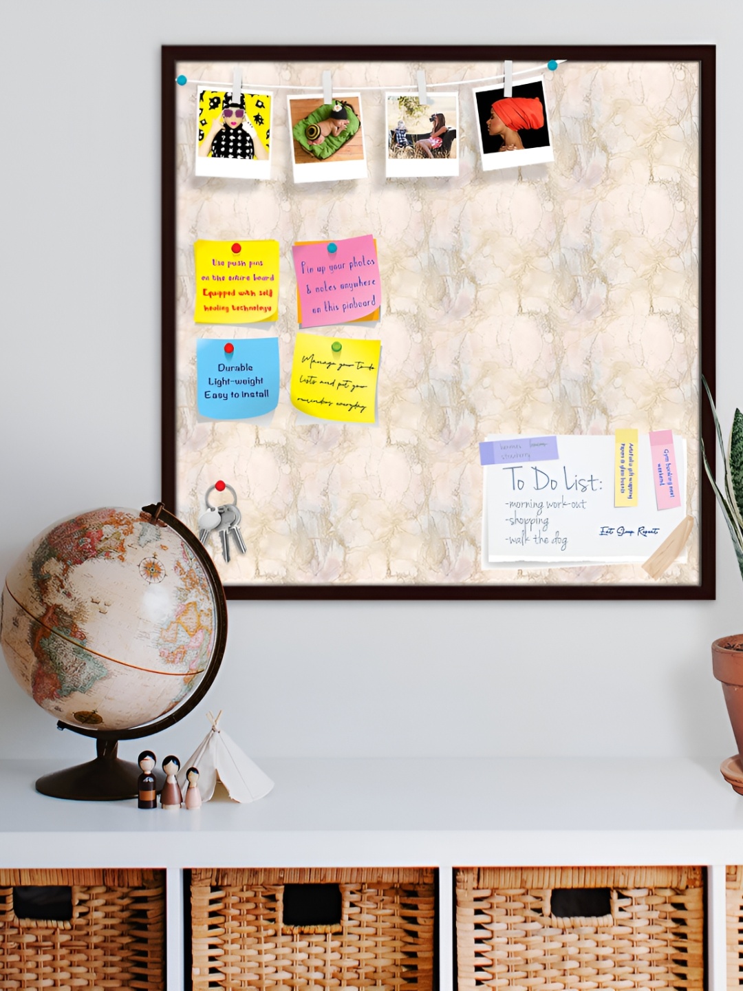 

ArtzFolio Peach Colored Printed Wooden Bulletin Board With Sticky Notes