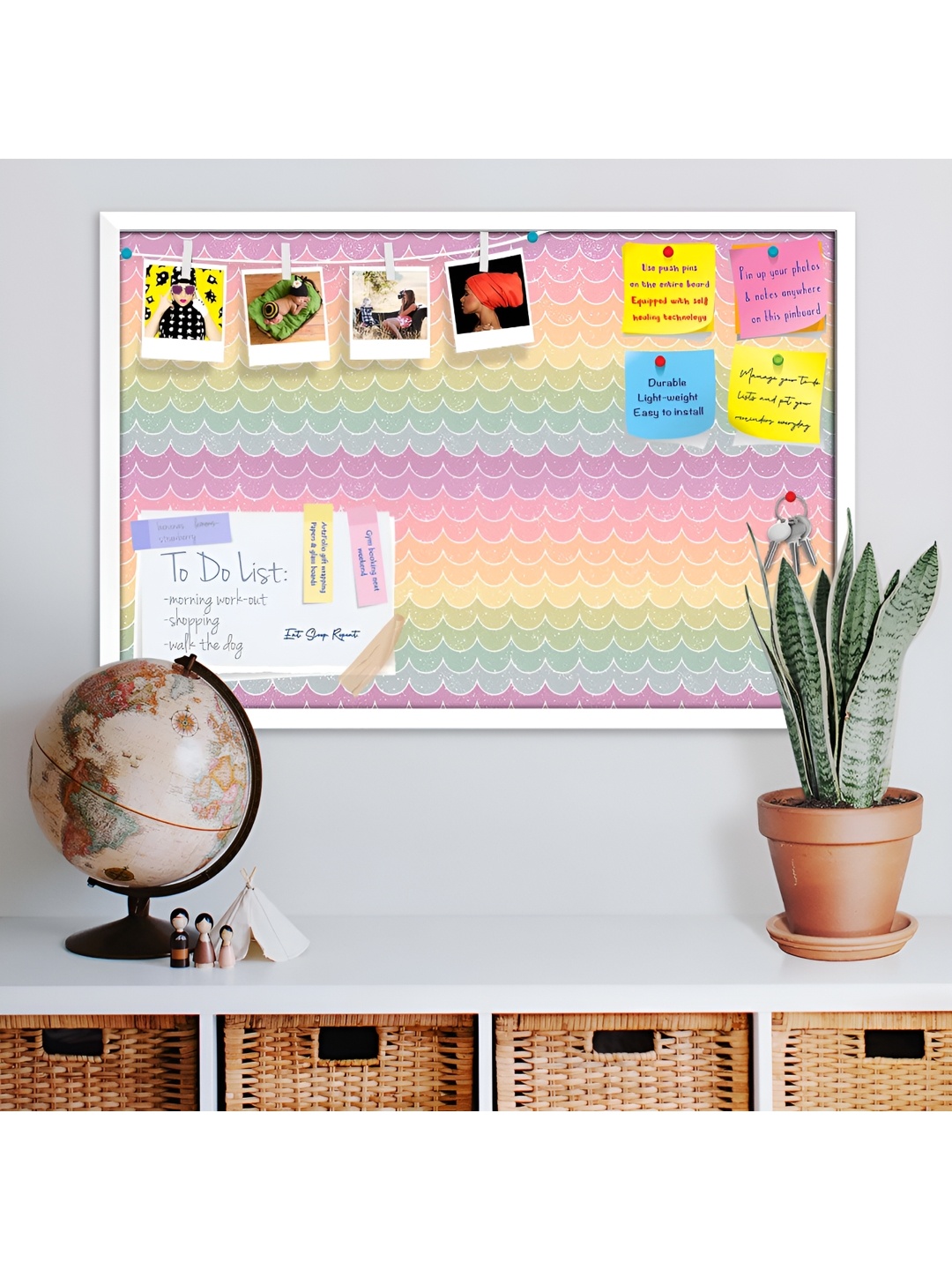 ArtzFolio White Printed Wooden Bulletin Board With Sticky Notes
