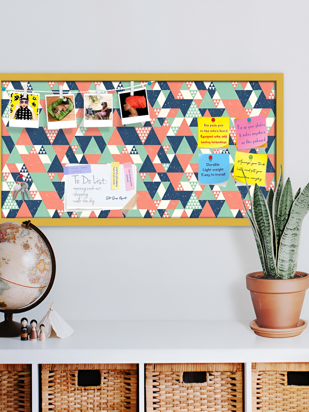 

ArtzFolio Brown Colorful Triangles D1 Printed Wooden Bulletin Board With Sticky Notes