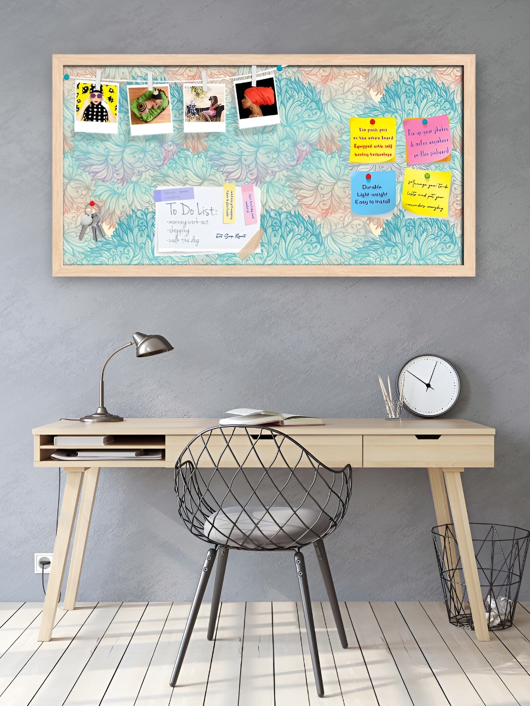 

ArtzFolio Green & Beige Vintage Cloudy Printed Wooden Bulletin Board With Sticky Notes