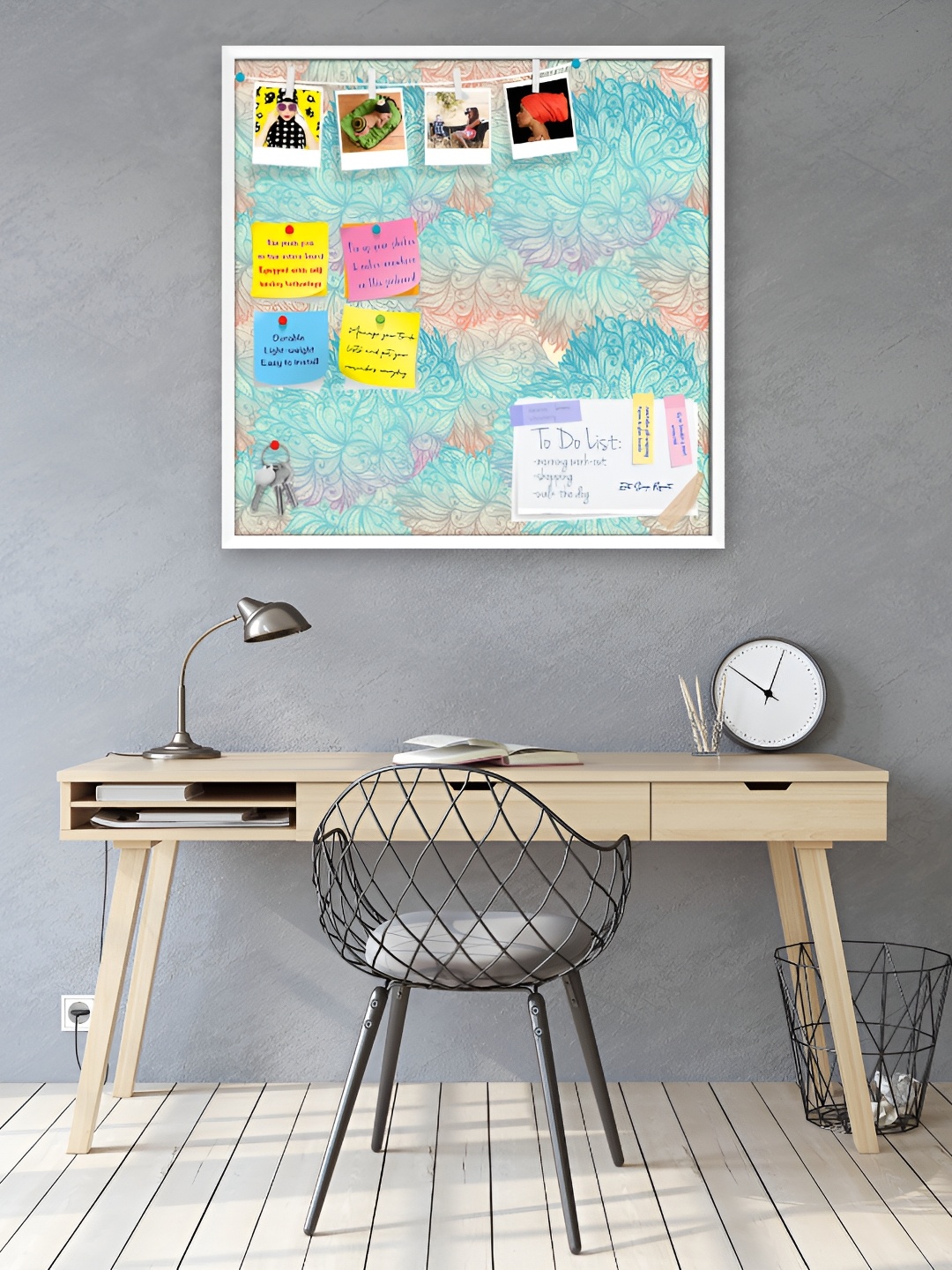 

ArtzFolio White Vintage Cloudy Printed Wooden Bulletin Board With Sticky Notes
