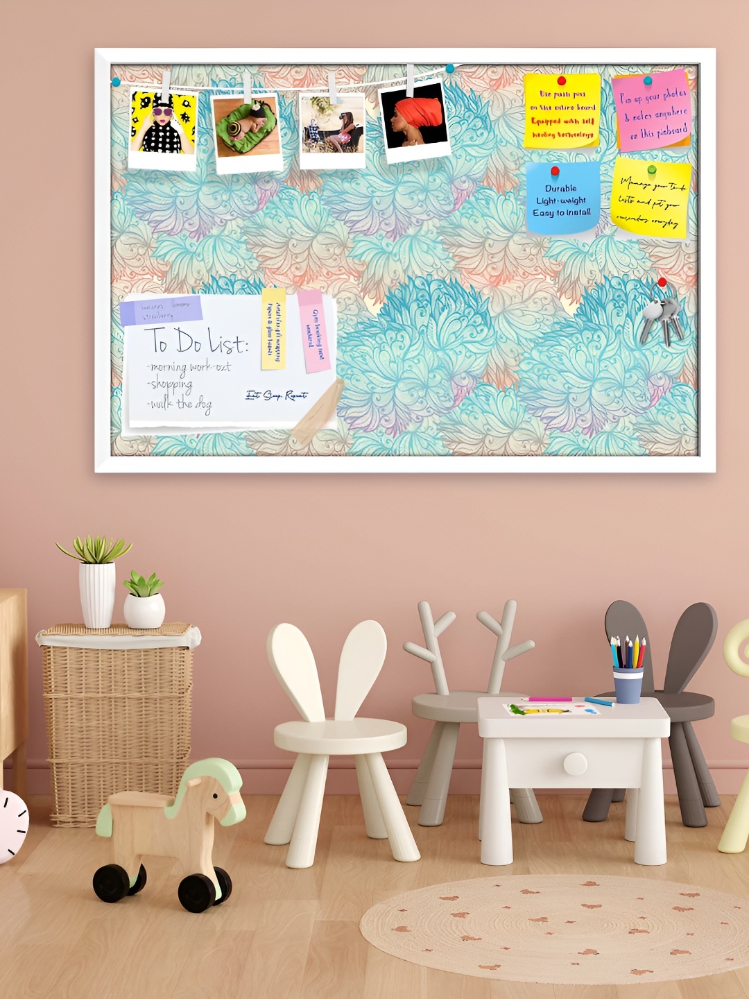 ArtzFolio White Printed Wooden Bulletin Board With Sticky Notes Wall Hanging Decor