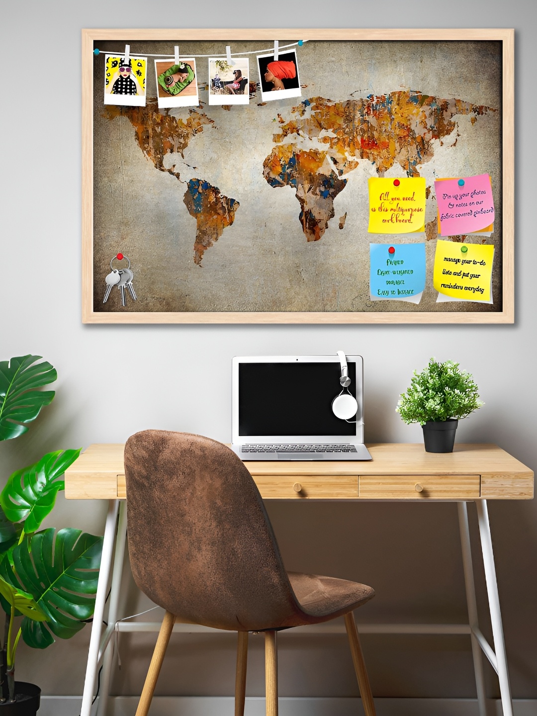 ArtzFolio Brown Printed Wooden Bulletin Board With Sticky Notes Wall Hanging Decor