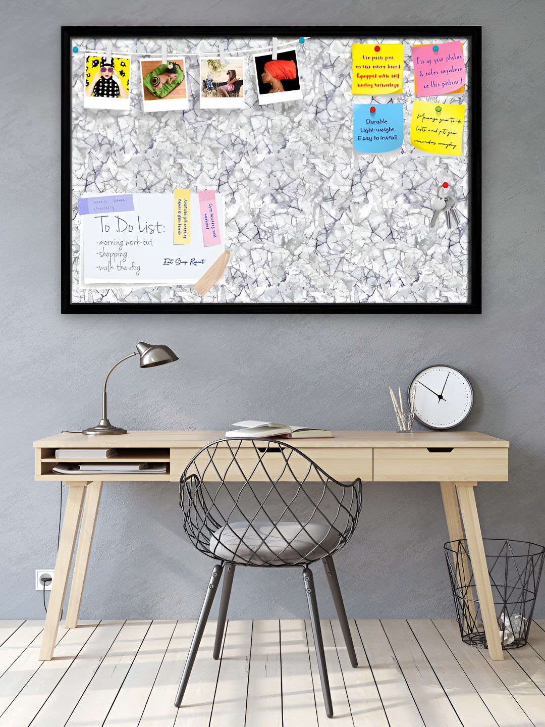 

ArtzFolio Black & Grey Bright Printed Wooden Bulletin Board With Sticky Notes