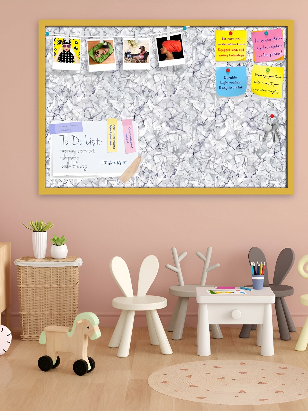 

ArtzFolio Grey & White Monochrome Printed Wooden Bulletin Board With Sticky Notes