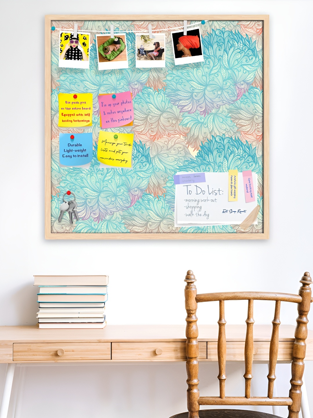 

ArtzFolio Blue Vintage Cloudy Printed Wooden Bulletin Board With Sticky Notes