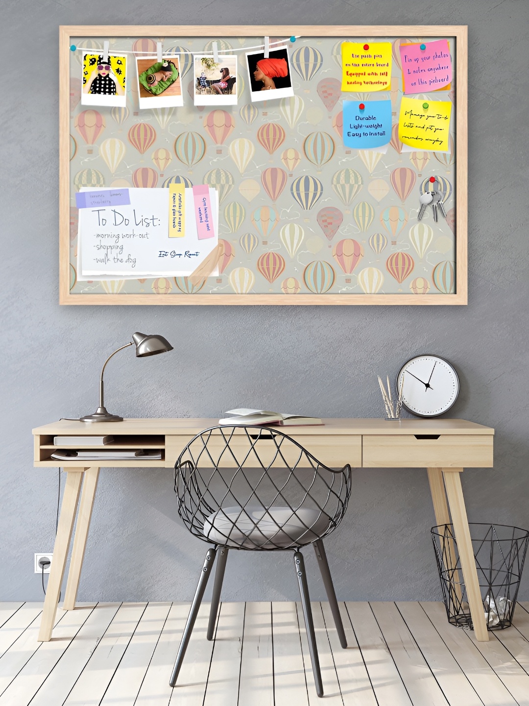 

ArtzFolio Air Balloon Printed Wooden Bulletin Board With Sticky Notes, Cream