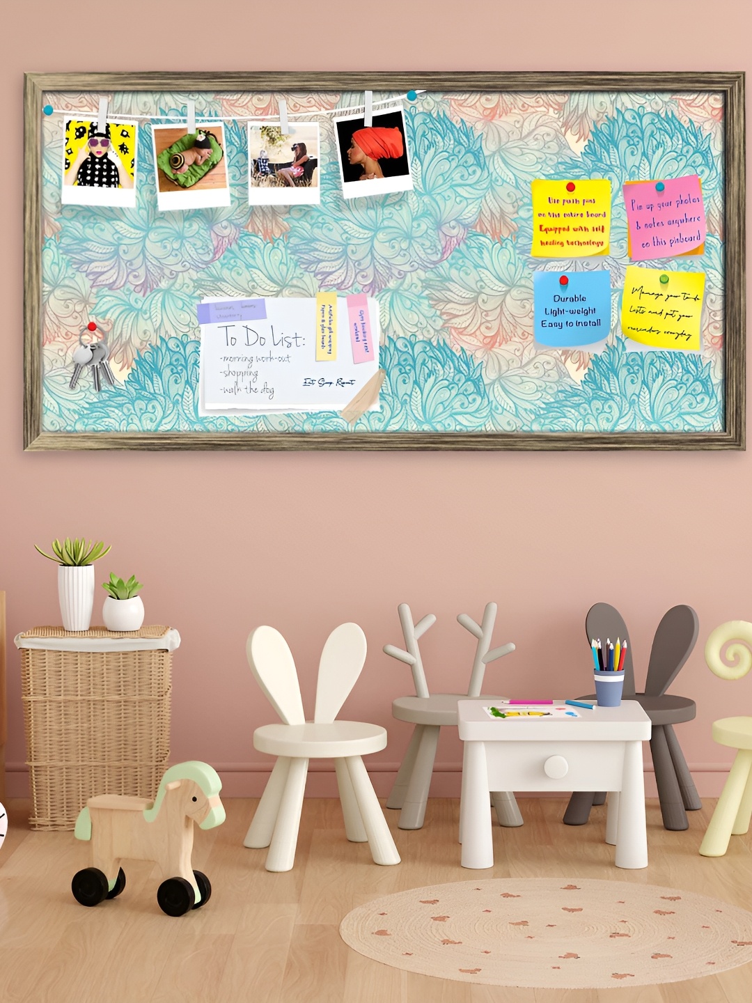 

ArtzFolio Gold-Toned & Yellow Printed Wooden Bulletin Board &Sticky Notes Wall Decor