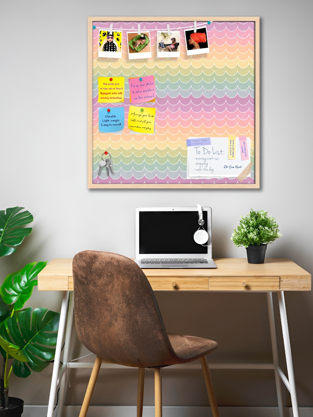 

ArtzFolio Brown Wavey Printed Wooden Bulletin Board With Stickey Notes