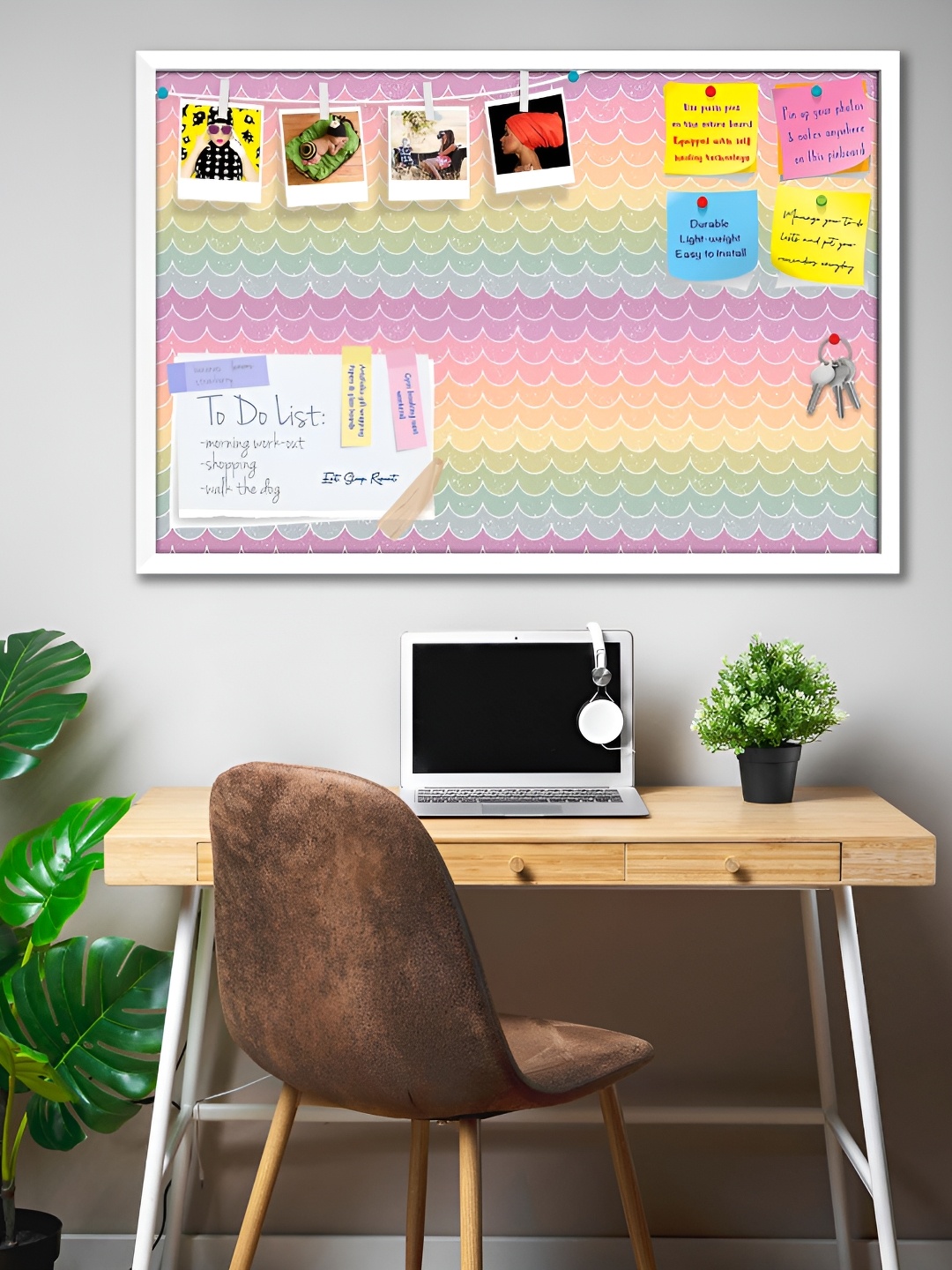 

ArtzFolio White Wavey Printed Wooden Bulletin Board With Sticky Notes