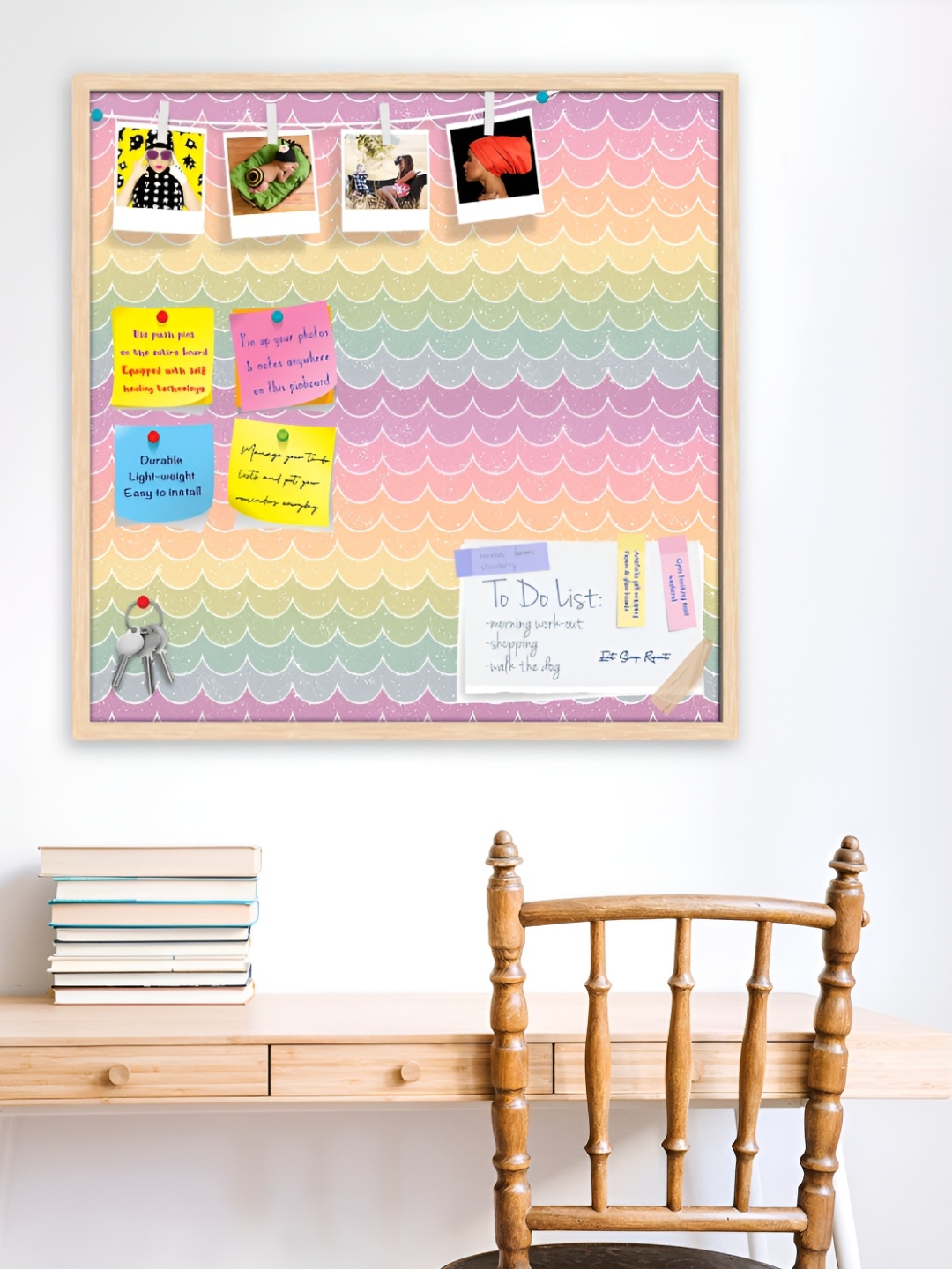 

ArtzFolio Brown & Pink Wavey Printed Wooden Bulletin Board With Sticky Notes