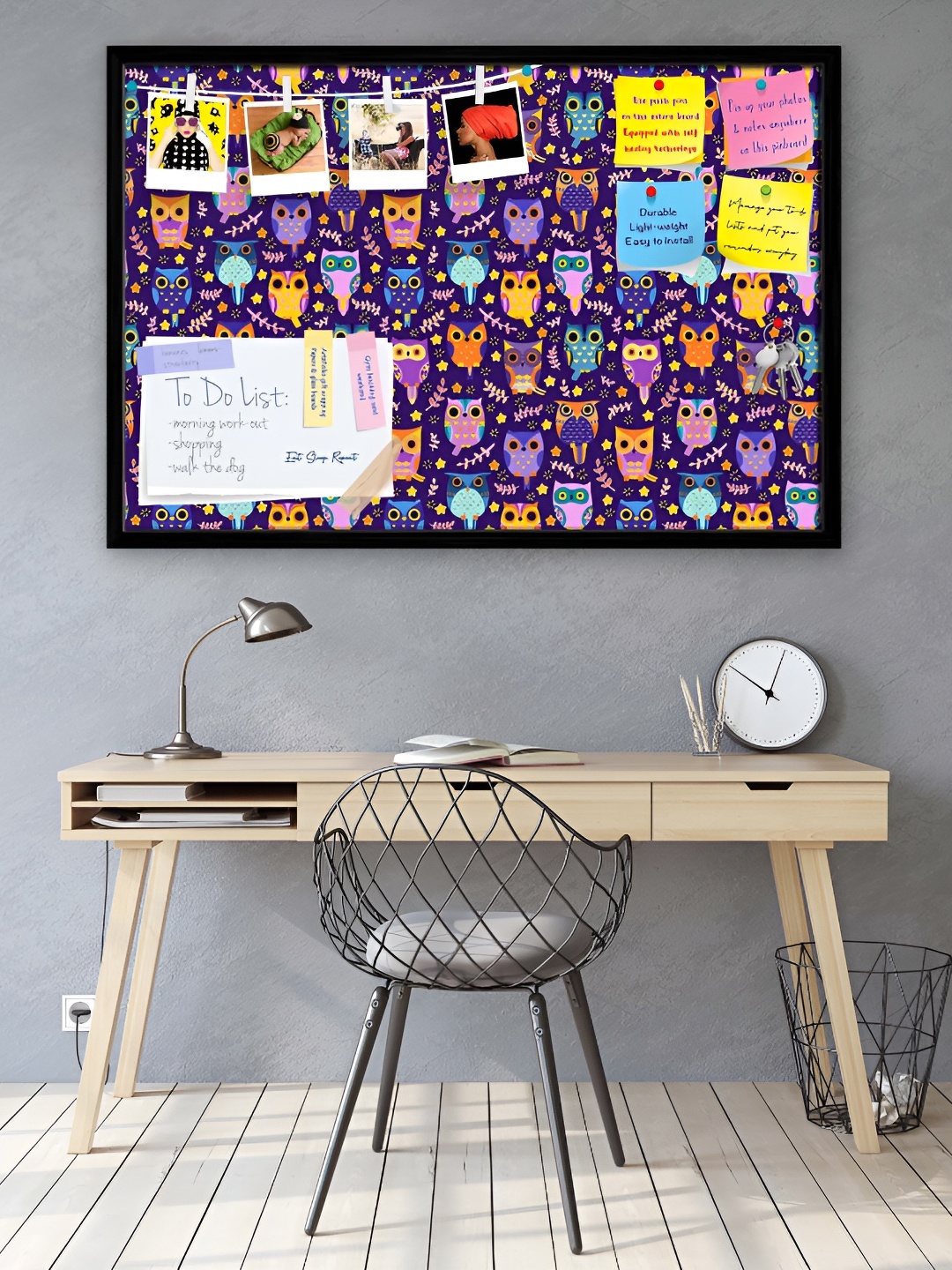 

ArtzFolio Purple & Black Printed Wooden Bulletin Board With Sticky Notes