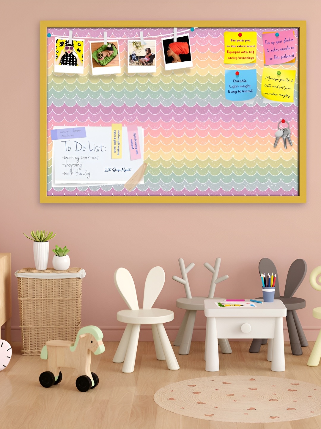 

ArtzFolio Pink Wavey Printed Wooden Bulletin Board With Sticky Notes