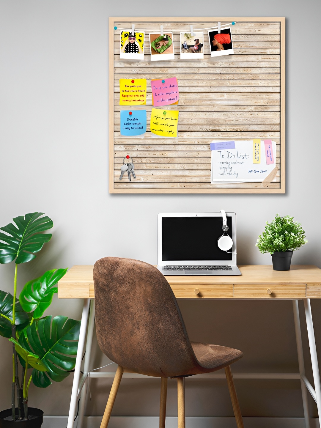 ArtzFolio Brown & Yellow Wooden Bulletin Board With Sticky Notes Wall Hangings Decor