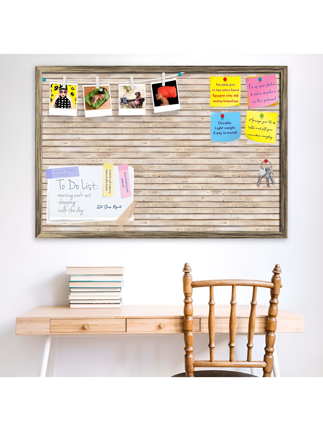 

ArtzFolio Beige Natural Texture Wooden Bulletin Board With Sticky Notes