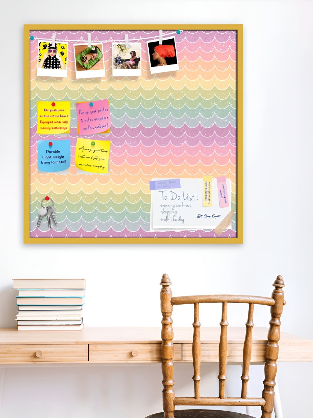 

ArtzFolio Brown Wavey Printed Wooden Bulletin Board With Push Pin & Sticky Notes
