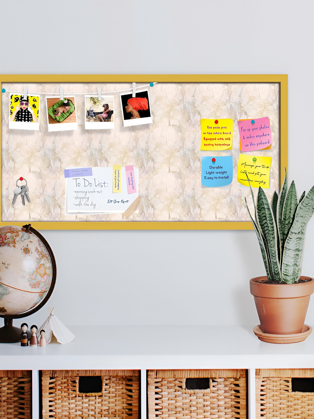 

ArtzFolio Pink & Peach Coloured Printed Wooden Bulletin Board With Sticky Notes, Gold