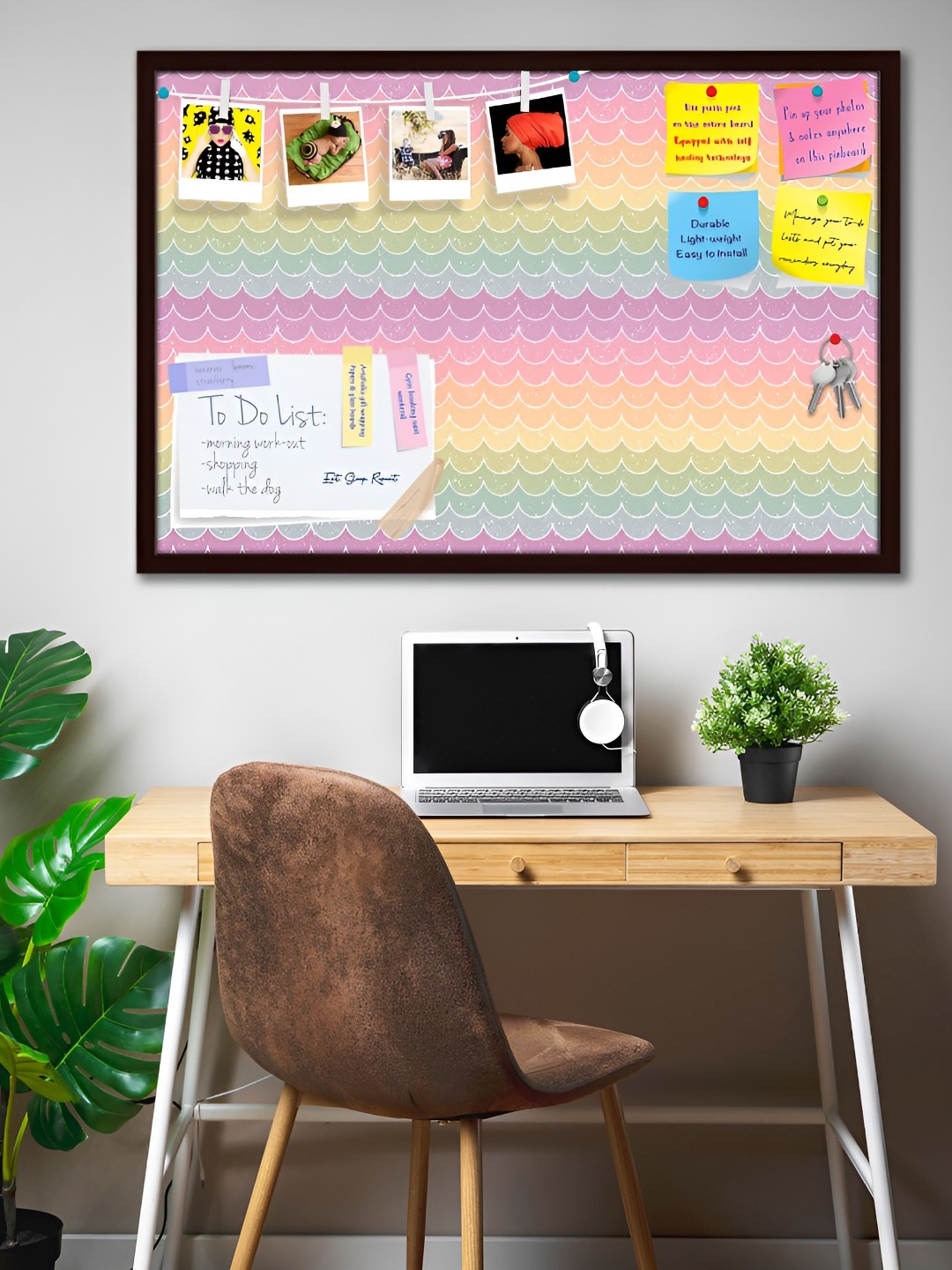 

ArtzFolio Brown Wavey Printed Wooden Bulletin Board With Sticky Notes
