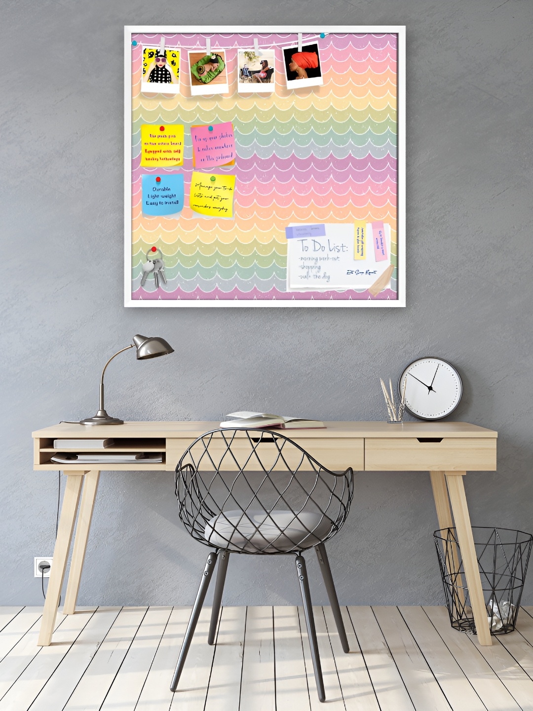 

ArtzFolio Purple & White Wavey Printed Wooden Bulletin Board With Sticky Notes