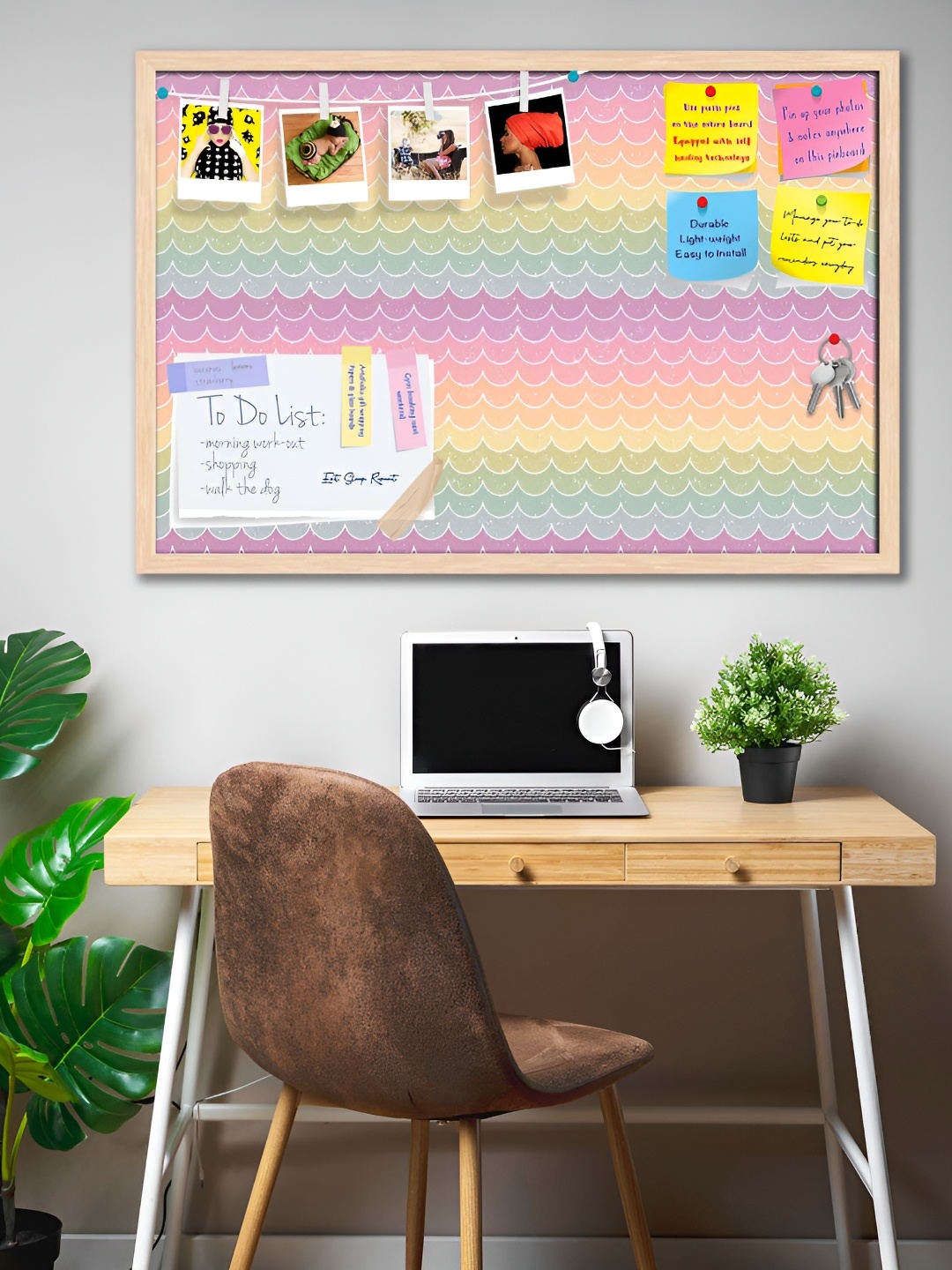 

ArtzFolio Brown Wavey Printed Wooden Bulletin Board With Sticky Notes