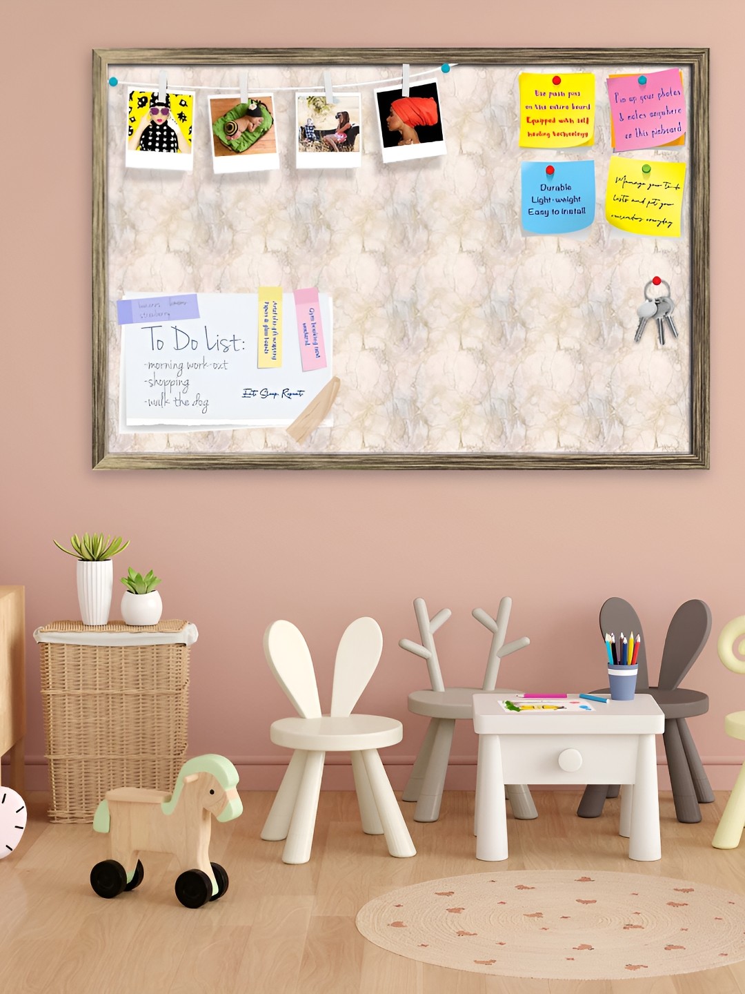 

ArtzFolio Beige Printed Wooden Bulletin Board With Sticky Notes Wall Hanging Decor