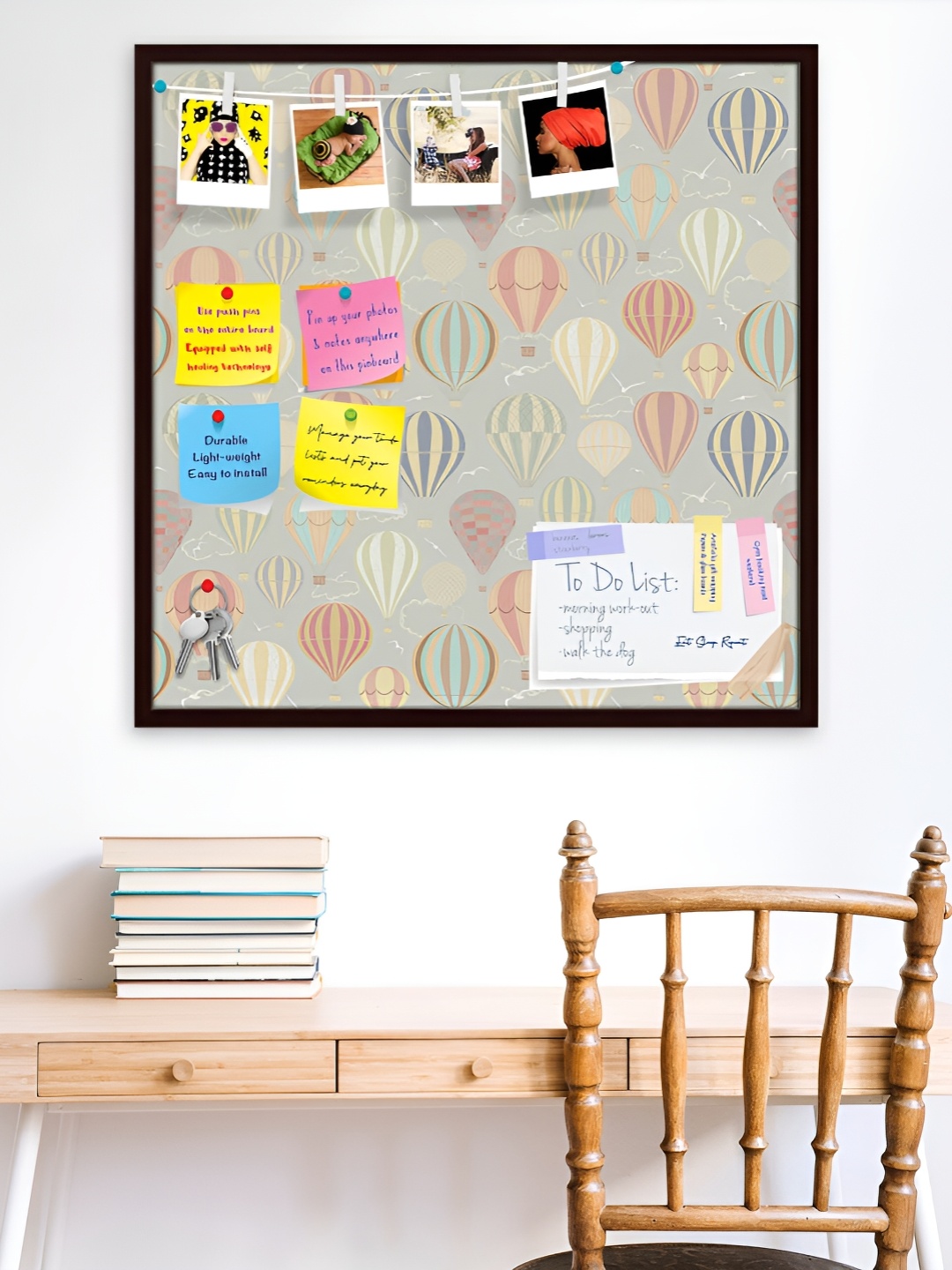 ArtzFolio Brown Air Balloons Printed Wooden Bulletin Board With Sticky Notes