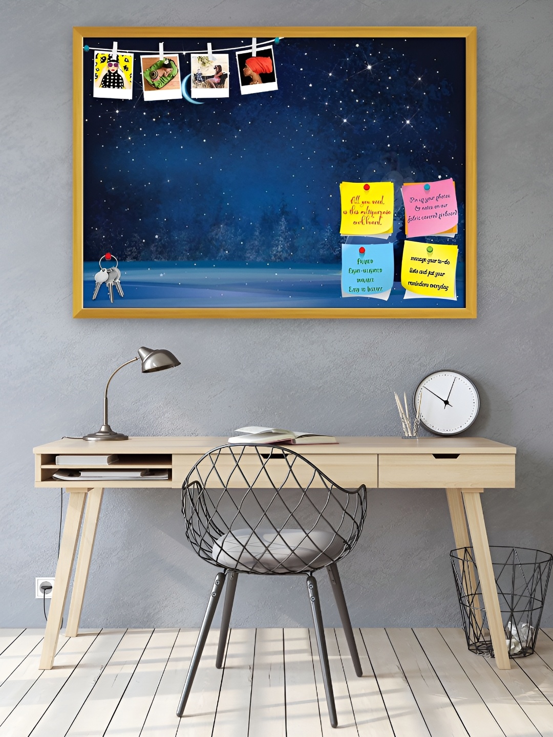 ArtzFolio Blue Printed Wooden Bulletin Board With Sticky Notes Wall Hanging Decor