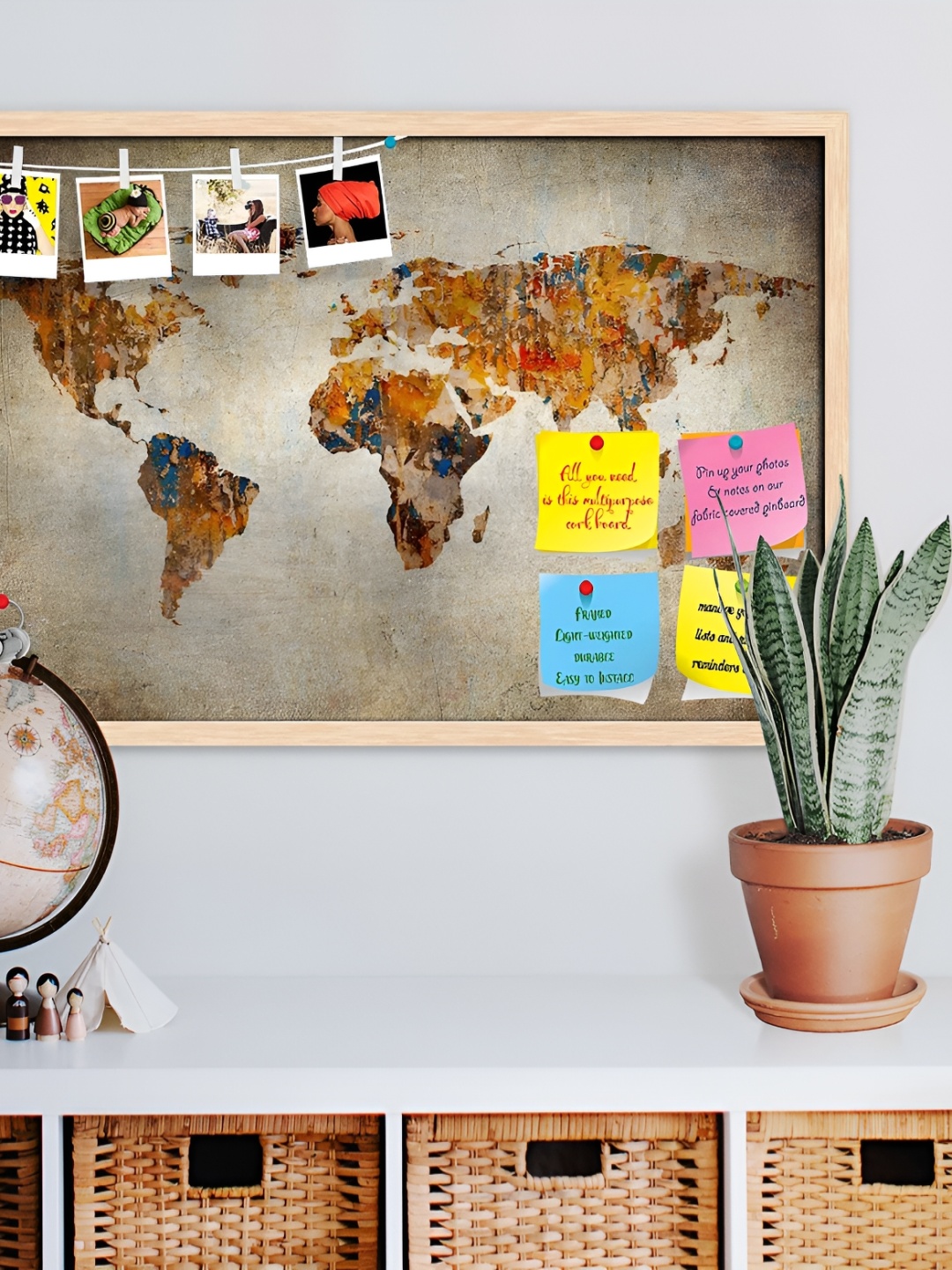 

ArtzFolio Brown & Blue Grunge Map Of The World Wooden Bulletin Board With Sticky Notes
