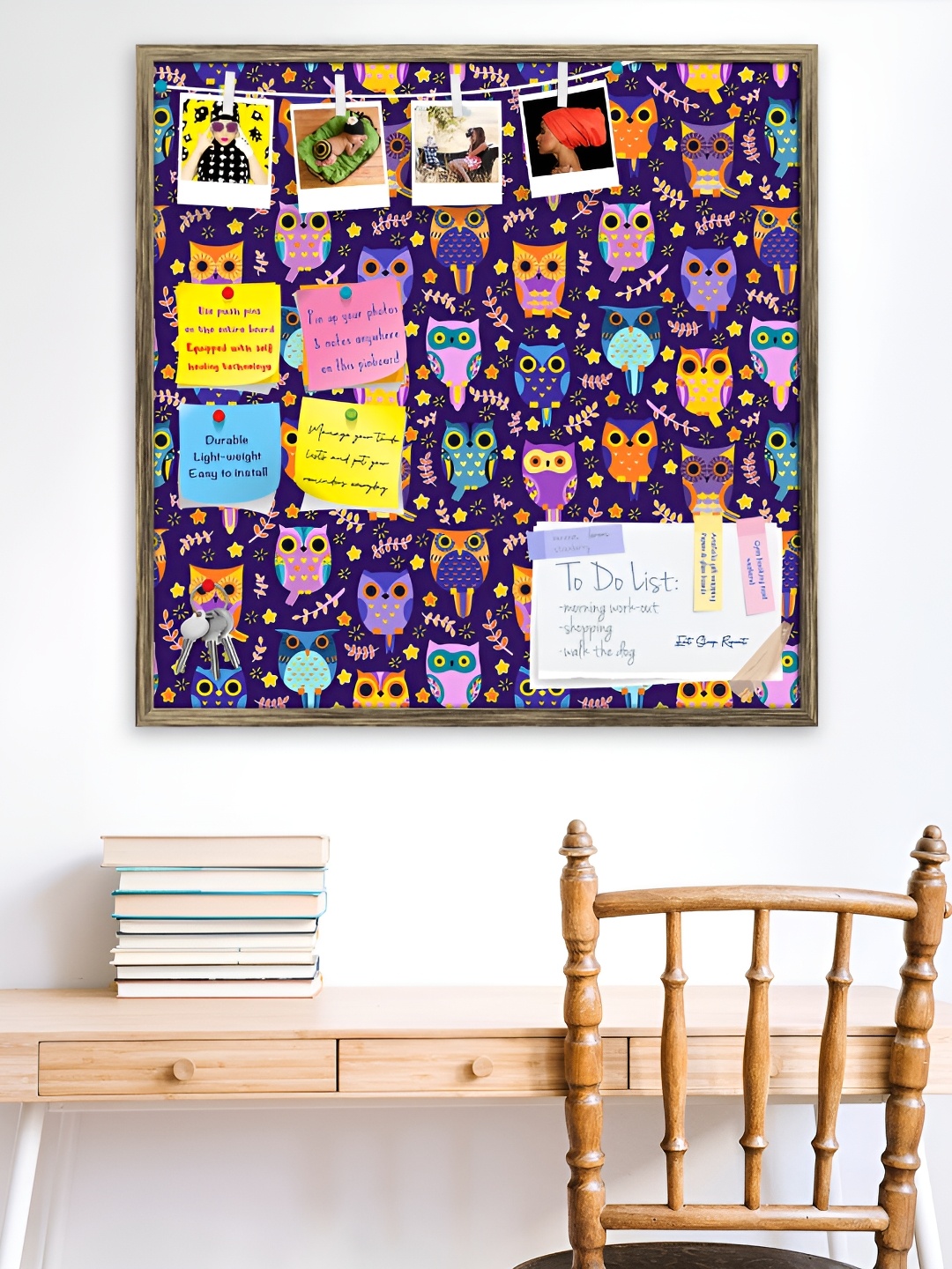 ArtzFolio Purple Owl Printed Wooden Bulletin Board With Sticky Notes