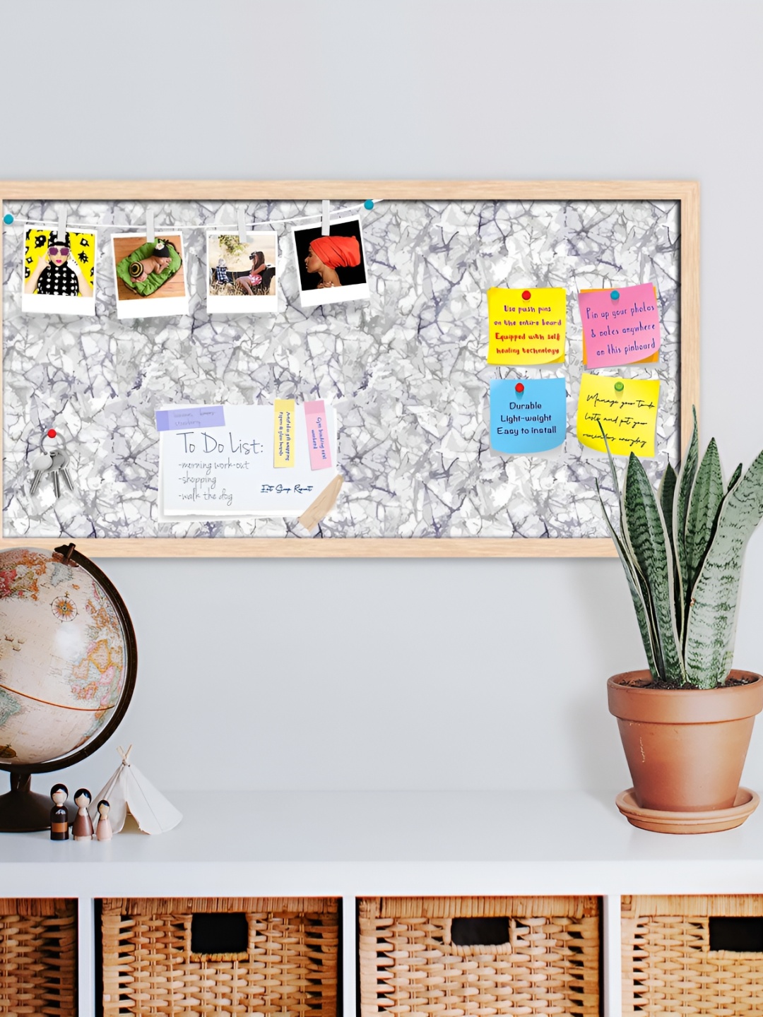 ArtzFolio Brown Bright Monochrome Printed Wooden Bulletin Board With Sticky Notes
