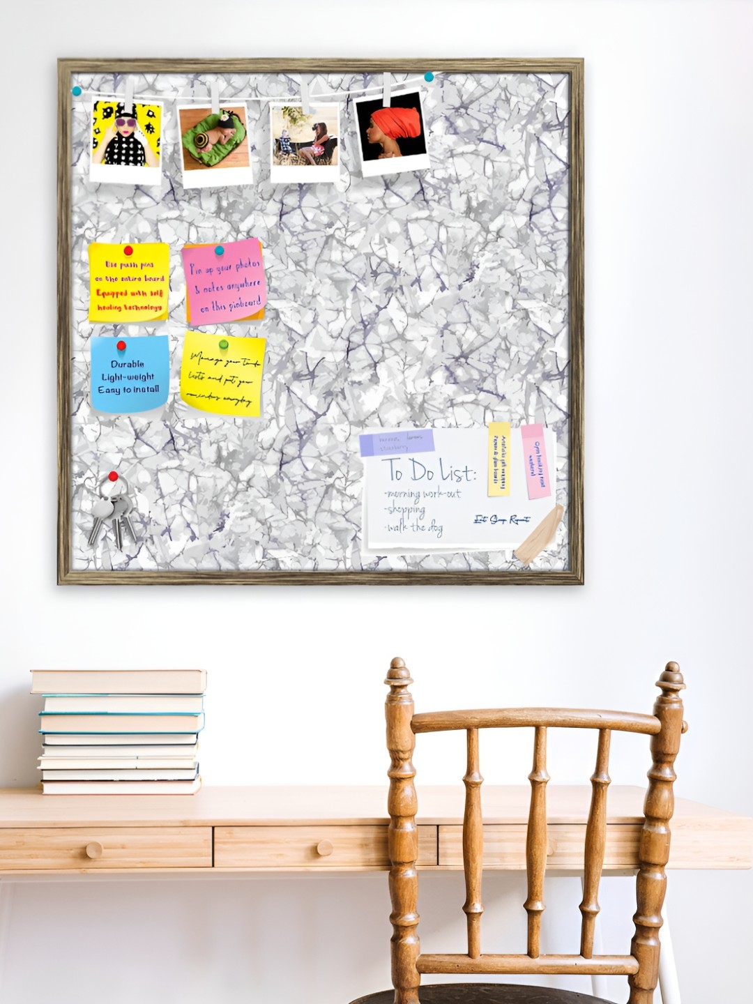 

ArtzFolio Grey Bright Monochrome Printed Wooden Bulletin Board With Sticky Notes