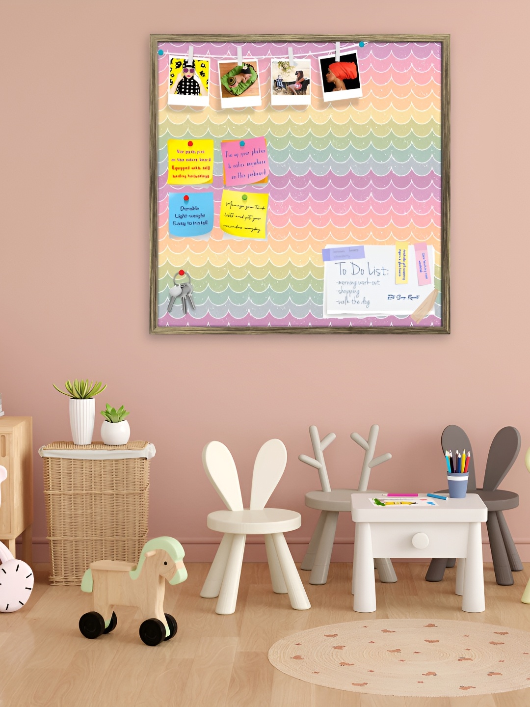 

ArtzFolio Brown Wavey Printed Wooden Bulletin Board With Sticky Notes