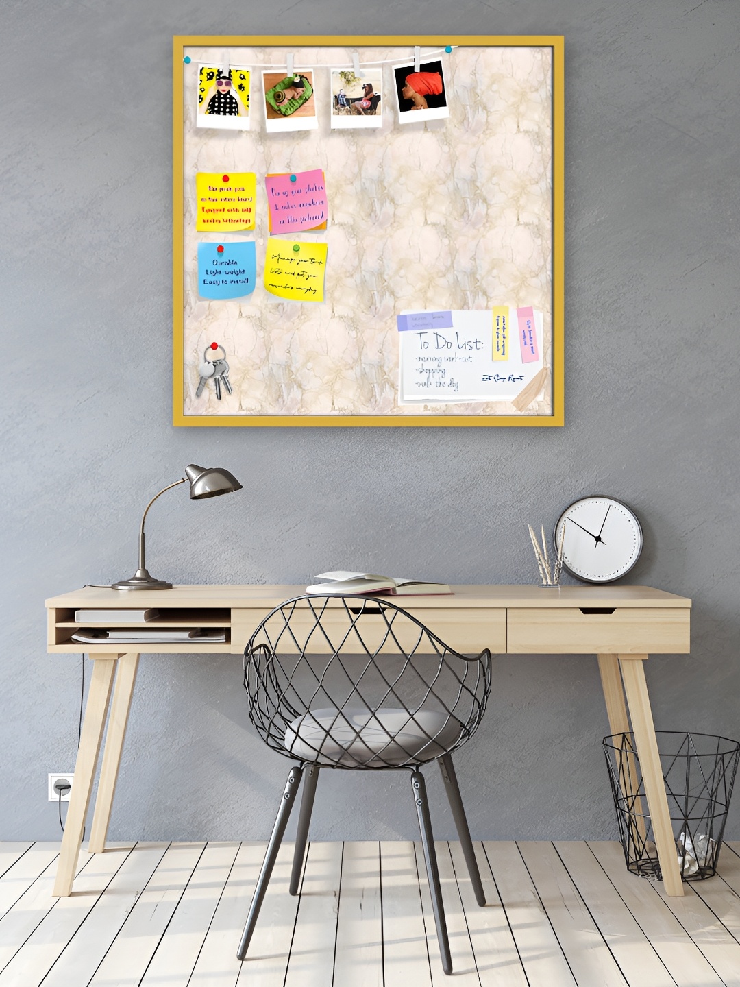 

ArtzFolio Beige Printed Wooden Bulletin Board With Sticky Notes