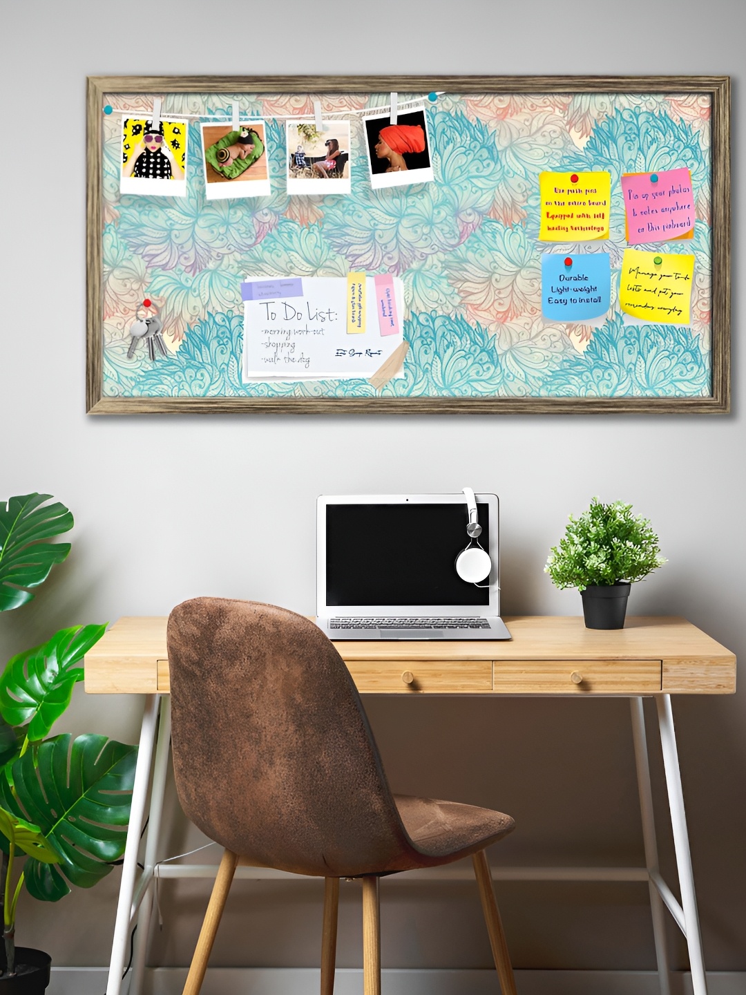 

ArtzFolio Blue Floral Printed Wooden Bulletin Board With Sticky Notes