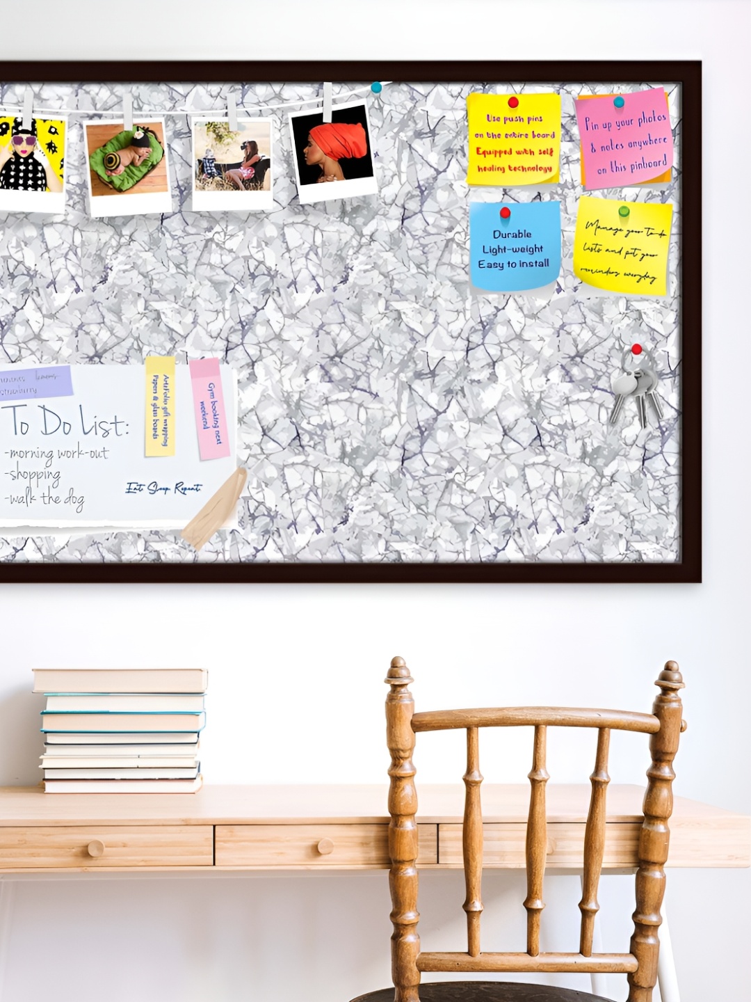 

ArtzFolio Grey & Brown Printed Wooden Bulletin Board With Sticky Notes